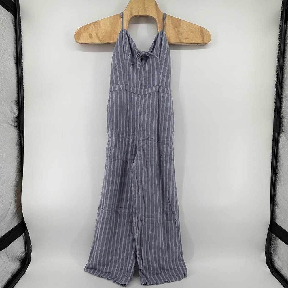 Abercrombie & Fitch Blue White Striped‎ Tie Front Wide Leg Jumpsuit Small